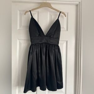 SHEIN Black Satin V-Neck Spaghetti Strap Mini Dress